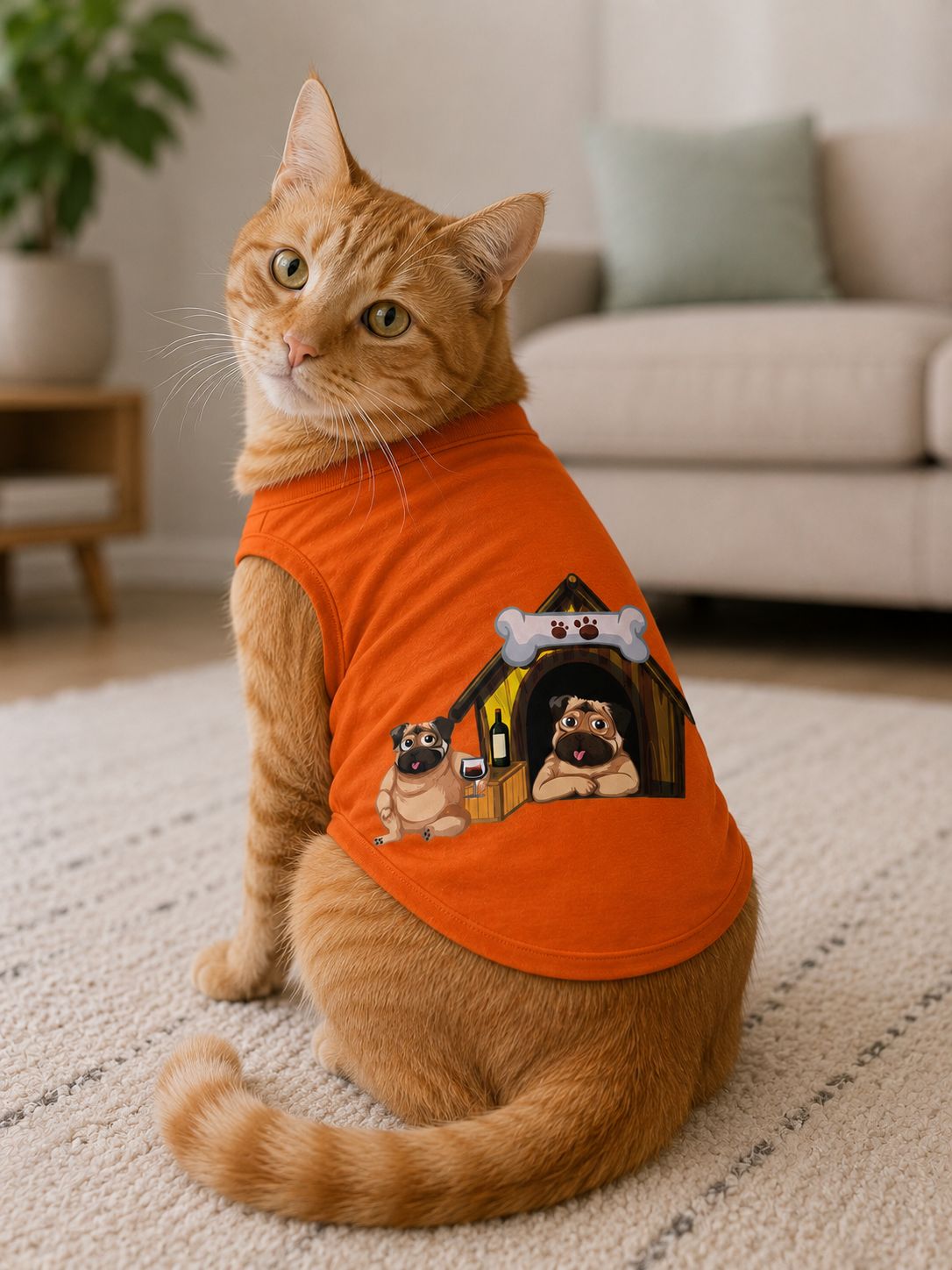 Petsnugs Premium Orange Printed Dog & Cat T-Shirt