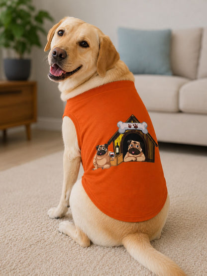 Petsnugs Premium Orange Printed Dog & Cat T-Shirt