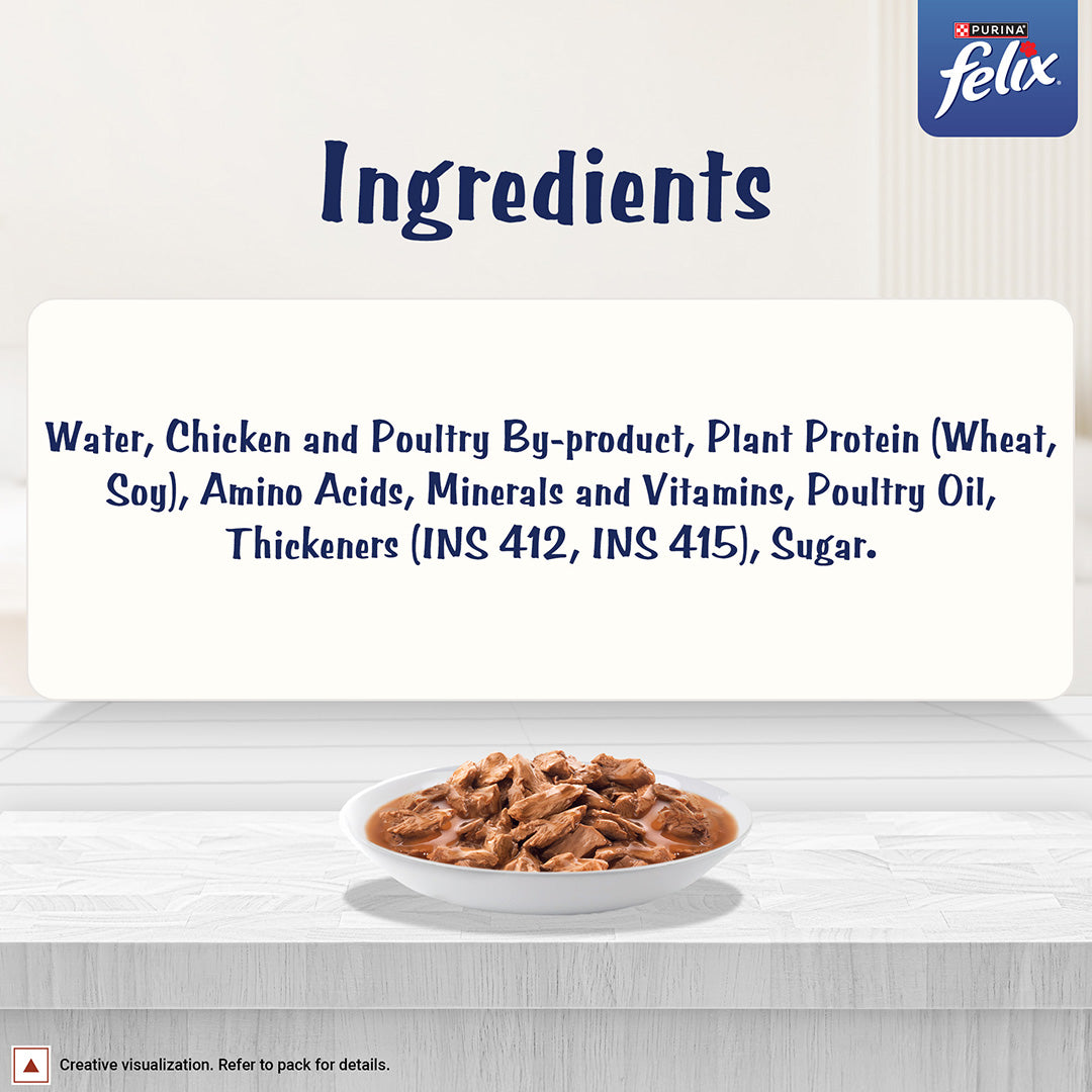 Purina Felix Gravy Lover, Tasty & Real Meaty Chicken Chunks, Wet Cat Food, Balanced Nutrition, 24 Months, Pack of 12 Pouches (12x70g) 