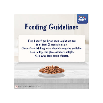 Purina Felix Gravy Lover, Tasty & Real Meaty Salmon Chunks, Wet Cat Food, Balanced Nutrition, 24 Months, 70g
