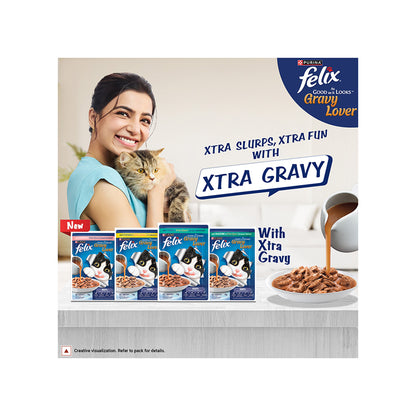Purina Felix Gravy Lover, Tasty & Real Meaty Tuna Chunks, Wet Cat Food, Balanced Nutrition, 24 Months, 70g