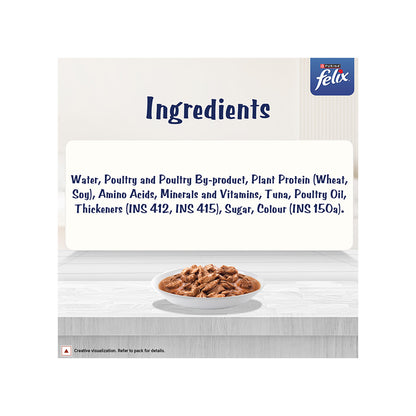 Purina Felix Gravy Lover, Tasty & Real Meaty Tuna Chunks, Wet Cat Food, Balanced Nutrition, 24 Months, 70g