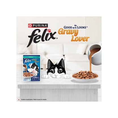 Purina Felix Gravy Lover, Tasty & Real Meaty Tuna Chunks, Wet Cat Food, Balanced Nutrition, 24 Months, 70g