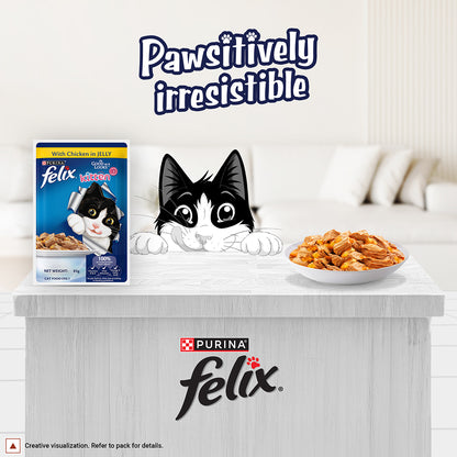 Purina Felix with Chicken in Jelly | Wet Food for Kittens | Complete and Balanced Cat Food, Pack of 12 Pouches (12 x 85 g)