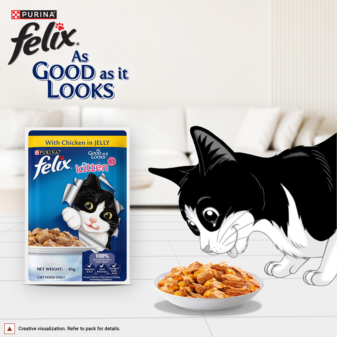 Purina Felix with Chicken in Jelly | Wet Food for Kittens | Complete and Balanced Cat Food, Pack of 12 Pouches (12 x 85 g)
