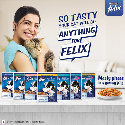 Purina Felix with Chicken in Jelly | Wet Food for Kittens | Complete and Balanced Cat Food, Pack of 12 Pouches (12 x 85 g)
