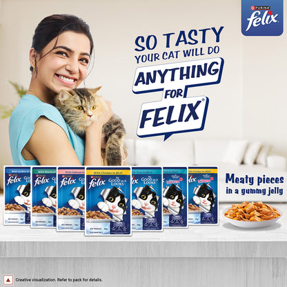 Purina Felix with Salmon in Jelly | Wet Food for Adults | Complete and Balanced Cat Food, Pack of 12 Pouches (12 x 85 g)