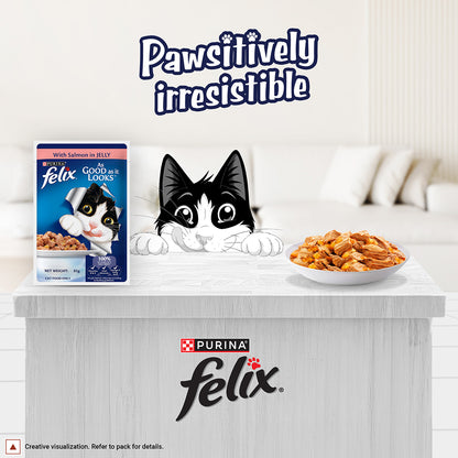 Purina Felix with Salmon in Jelly | Wet Food for Adults | Complete and Balanced Cat Food, Pack of 12 Pouches (12 x 85 g)