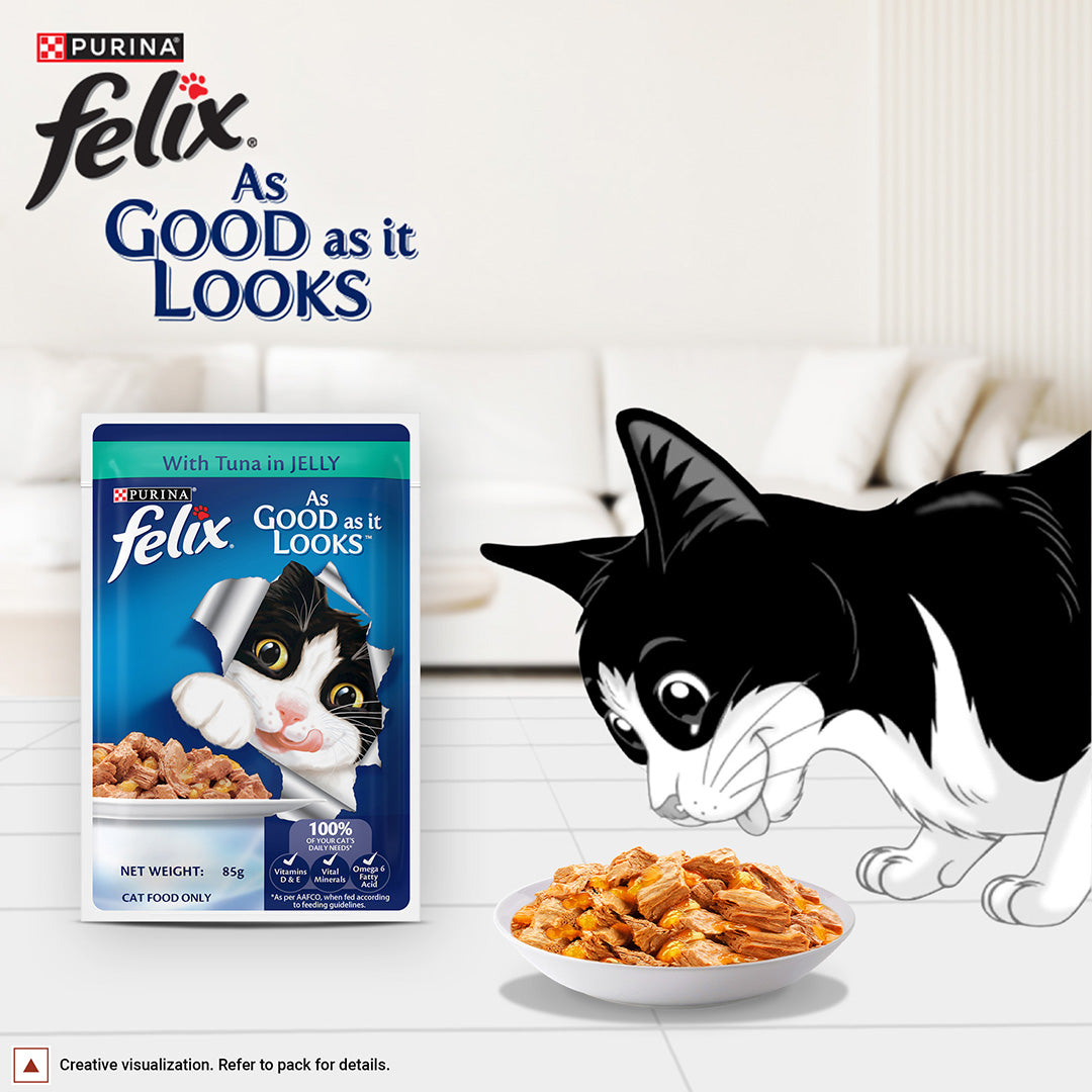 Purina Felix with Tuna in Jelly | Wet Food for Adults | Complete and Balanced Cat Food, Pack of 12 Pouches (12 x 85 g)