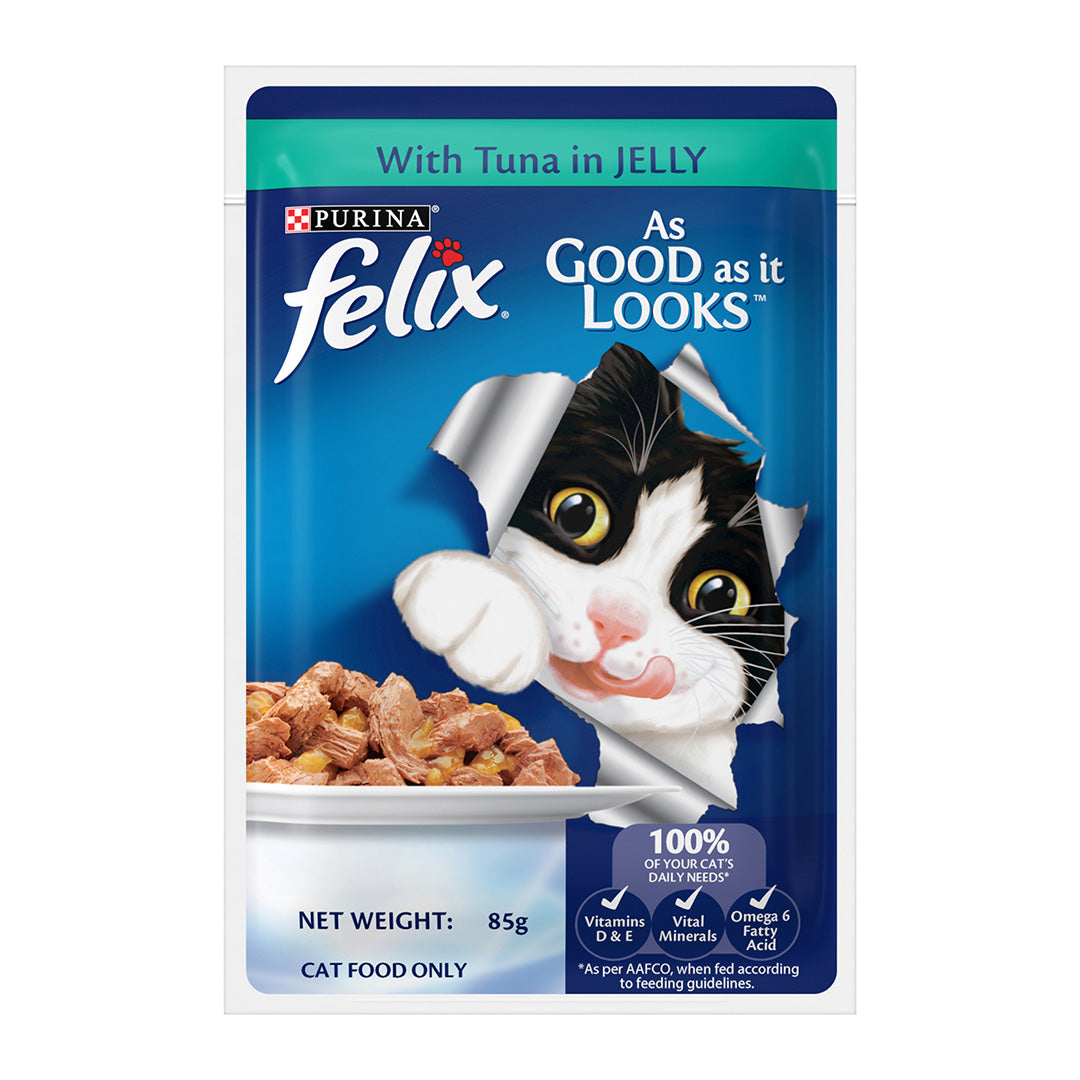 Purina Felix with Tuna in Jelly | Wet Food for Adults | Complete and Balanced Cat Food, Pack of 12 Pouches (12 x 85 g)