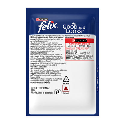 Purina Felix with Tuna in Jelly | Wet Food for Adults | Complete and Balanced Cat Food, Pack of 12 Pouches (12 x 85 g)