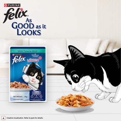Purina Felix with Tuna in Jelly | Wet Food for Kittens | Complete and Balanced Cat Food, Pack of 12 Pouches (12 x 85 g)