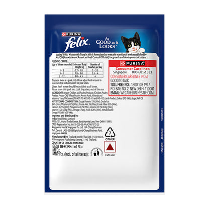 Purina Felix with Tuna in Jelly | Wet Food for Kittens | Complete and Balanced Cat Food, Pack of 12 Pouches (12 x 85 g)