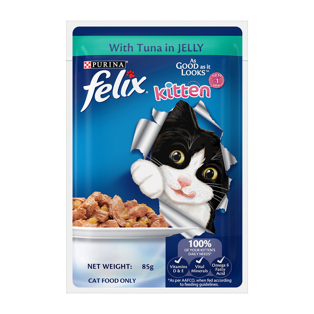 Purina Felix with Tuna in Jelly | Wet Food for Kittens | Complete and Balanced Cat Food, Pack of 12 Pouches (12 x 85 g)