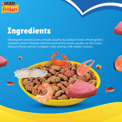 Purina Friskies Seafood Sensations Adult Dry Cat Food, 2.5kg, Contains Tuna, Salmon, Snapper, Crab & Shrimp Flavours