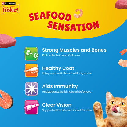 Purina Friskies Seafood Sensations Adult Dry Cat Food, 2.5kg, Contains Tuna, Salmon, Snapper, Crab & Shrimp Flavours