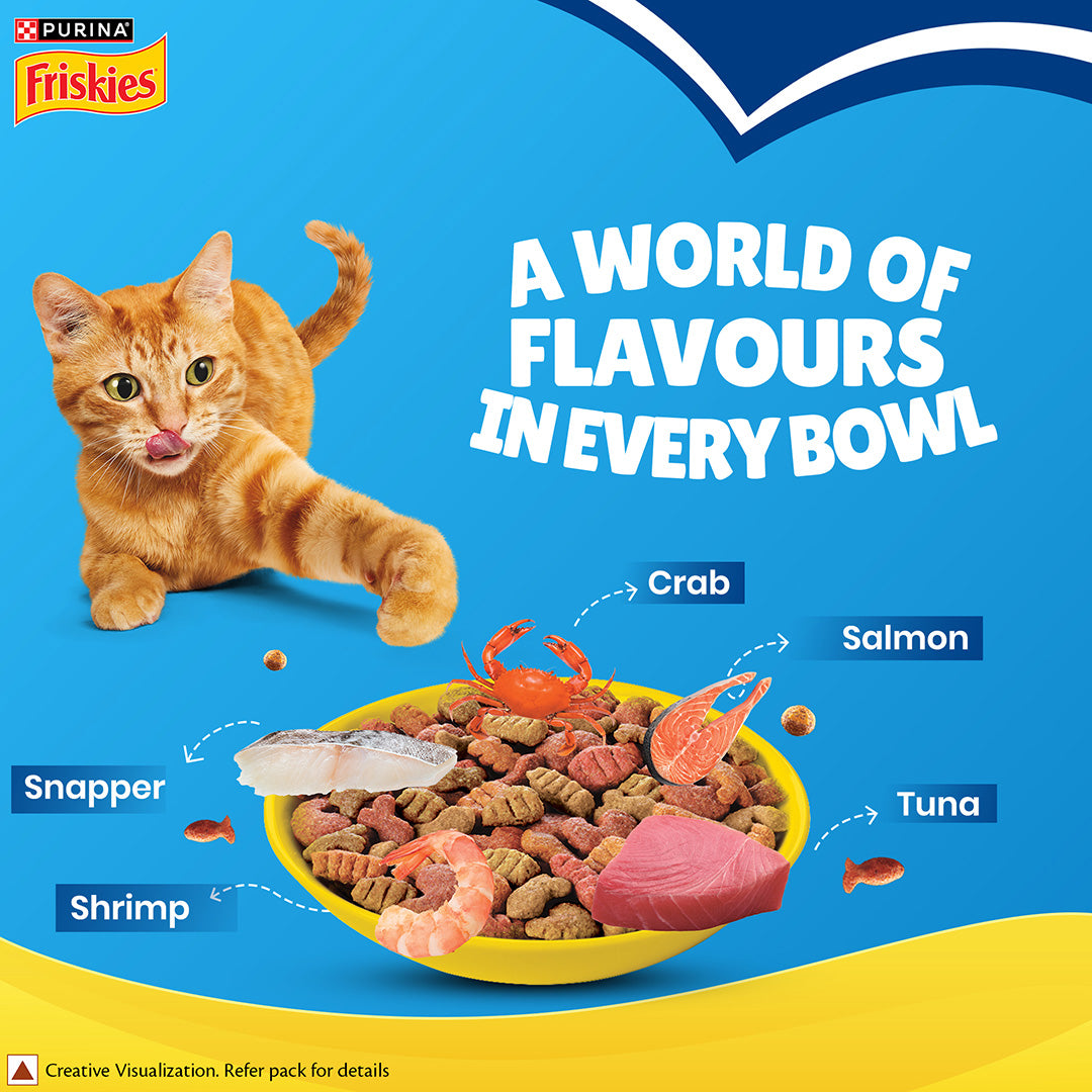 Purina Friskies Seafood Sensations Adult Dry Cat Food, 6kg, Contains Tuna, Salmon, Snapper, Crab & Shrimp Flavours