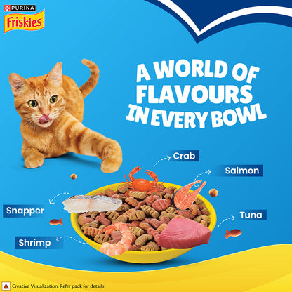 Purina Friskies Seafood Sensations Adult Dry Cat Food, 6kg, Contains Tuna, Salmon, Snapper, Crab & Shrimp Flavours