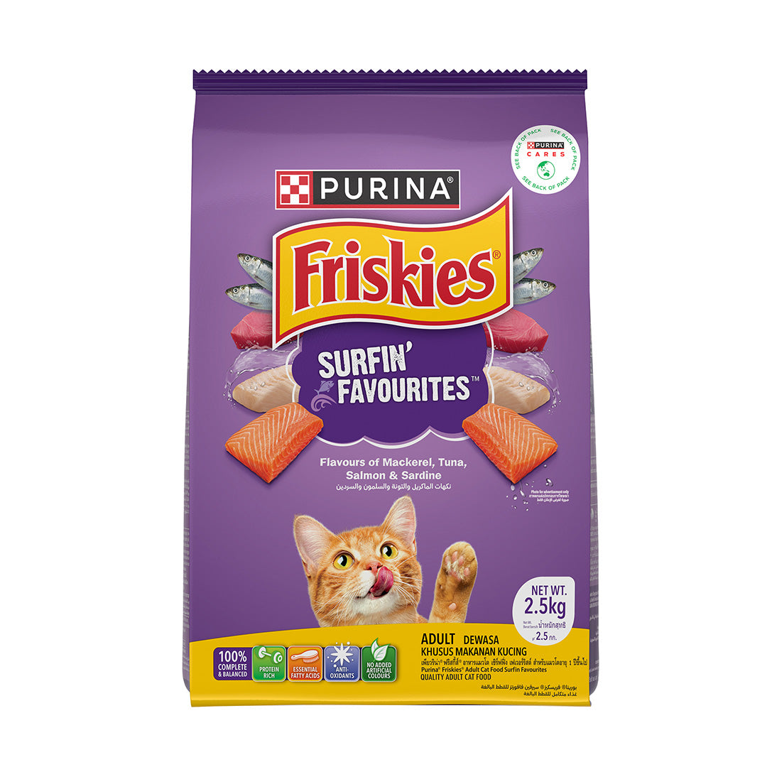 Purina Friskies' Favourites Adult Dry Cat Food, 2.5kg, Contains Mackerel, Tuna, Salmon & Sardine Flavours
