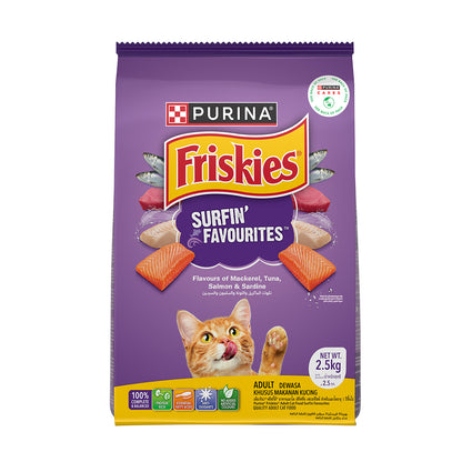 Purina Friskies' Favourites Adult Dry Cat Food, 2.5kg, Contains Mackerel, Tuna, Salmon & Sardine Flavours