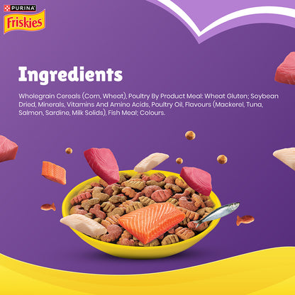 Purina Friskies' Favourites Adult Dry Cat Food, 2.5kg, Contains Mackerel, Tuna, Salmon & Sardine Flavours