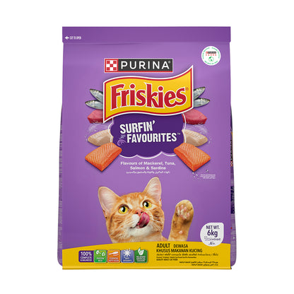 Purina Friskies Surfin' Favourites Adult Dry Cat Food, 6kg, Contains Mackerel, Tuna, Salmon & Sardine Flavours