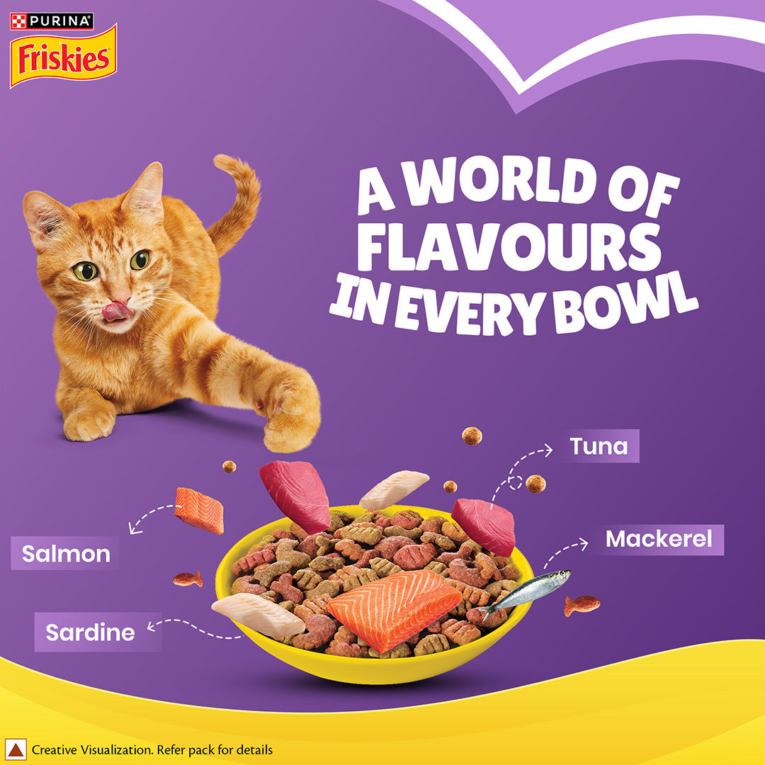 Purina Friskies Surfin' Favourites Adult Dry Cat Food, 6kg, Contains Mackerel, Tuna, Salmon & Sardine Flavours
