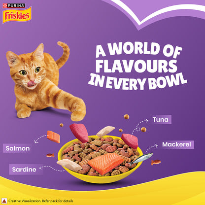 Purina Friskies Surfin' Favourites Adult Dry Cat Food, 6kg, Contains Mackerel, Tuna, Salmon & Sardine Flavours