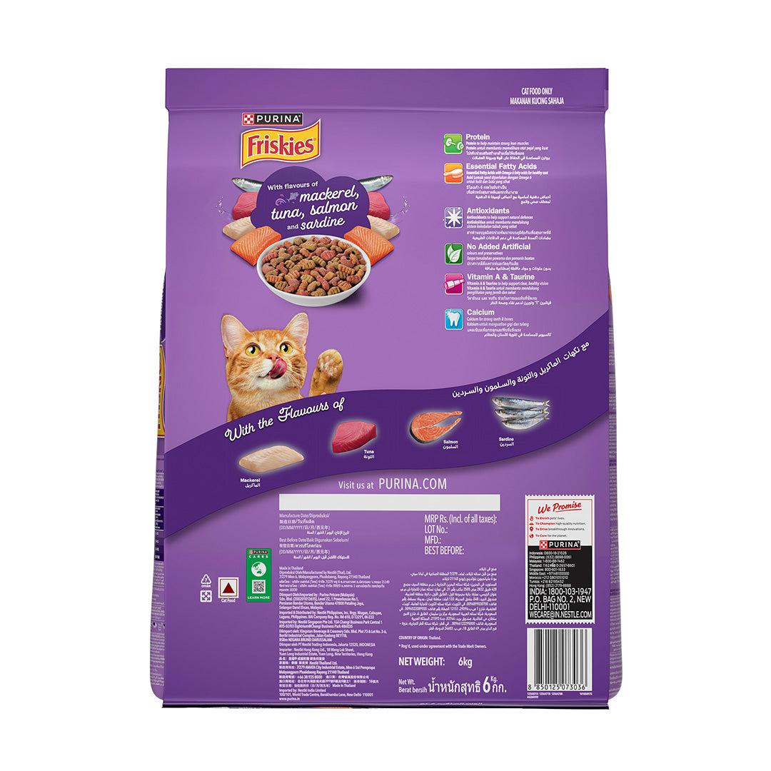 Purina Friskies Surfin' Favourites Adult Dry Cat Food, 6kg, Contains Mackerel, Tuna, Salmon & Sardine Flavours