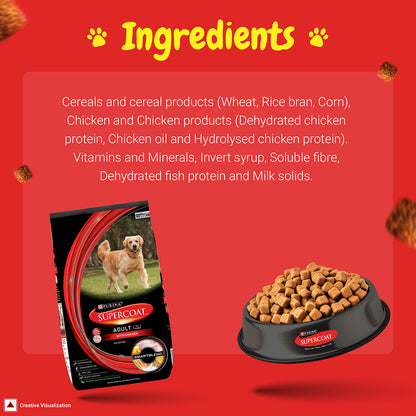 Purina SUPERCOAT Adult Dry Dog Food, 1+ Years, With Chicken, Smartblend Precise Nutrition for Whole Body Health, No Artificial Colours & Flavours, 10Kg Bag