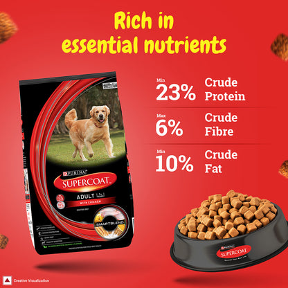 Purina SUPERCOAT Adult Dry Dog Food, 1+ Years, With Chicken, Smartblend Precise Nutrition for Whole Body Health, No Artificial Colours & Flavours, 10Kg Bag