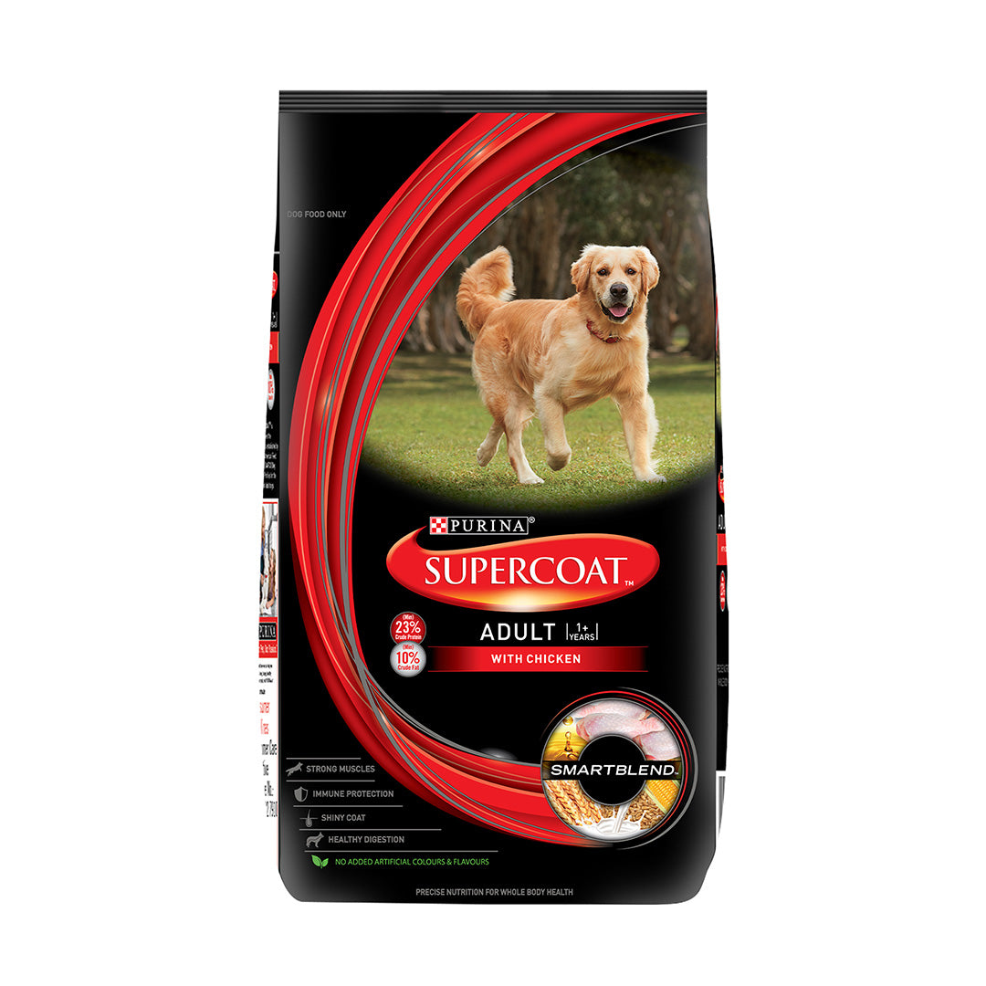 Purina SUPERCOAT Adult Dry Dog Food, 1+ Years, With Chicken, Smartblend Precise Nutrition for Whole Body Health, No Artificial Colours & Flavours, 2.5 Kg
