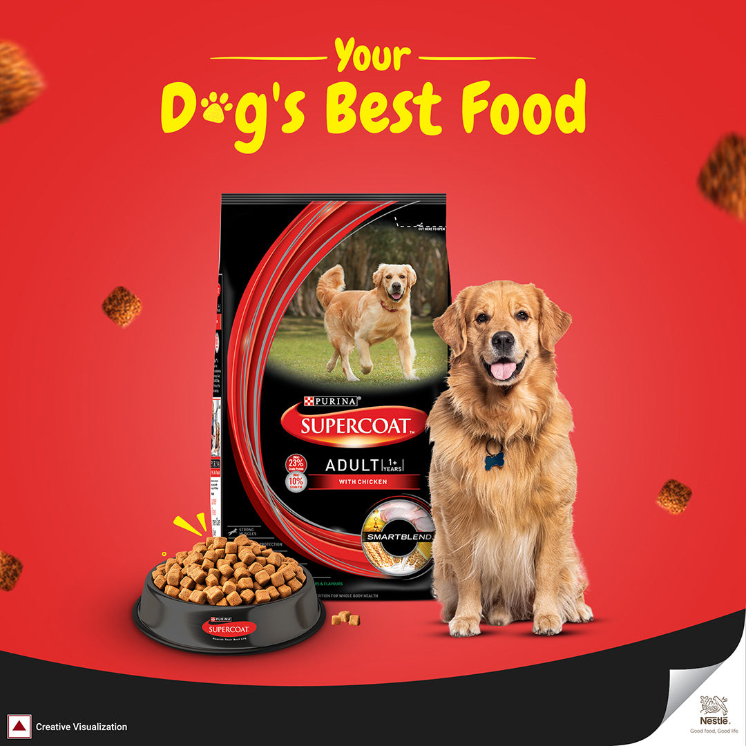 Purina SUPERCOAT Adult Dry Dog Food, 1+ Years, With Chicken, Smartblend Precise Nutrition for Whole Body Health, No Artificial Colours & Flavours, 2.5 Kg