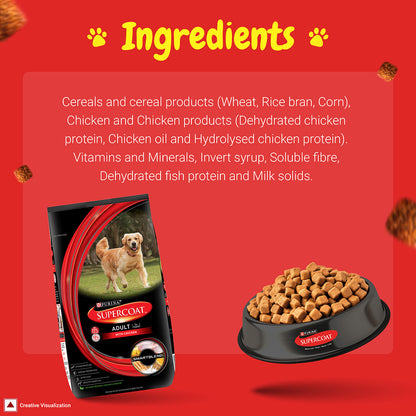 Purina SUPERCOAT Adult Dry Dog Food, 1+ Years, With Chicken, Smartblend Precise Nutrition for Whole Body Health, No Artificial Colours & Flavours, 2.5 Kg