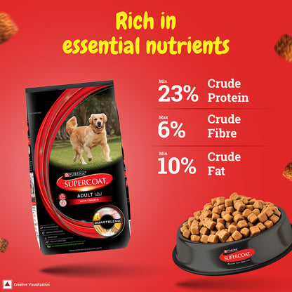 Purina SUPERCOAT Adult Dry Dog Food, 1+ Years, With Chicken, Smartblend Precise Nutrition for Whole Body Health, No Artificial Colours & Flavours, 2.5 Kg