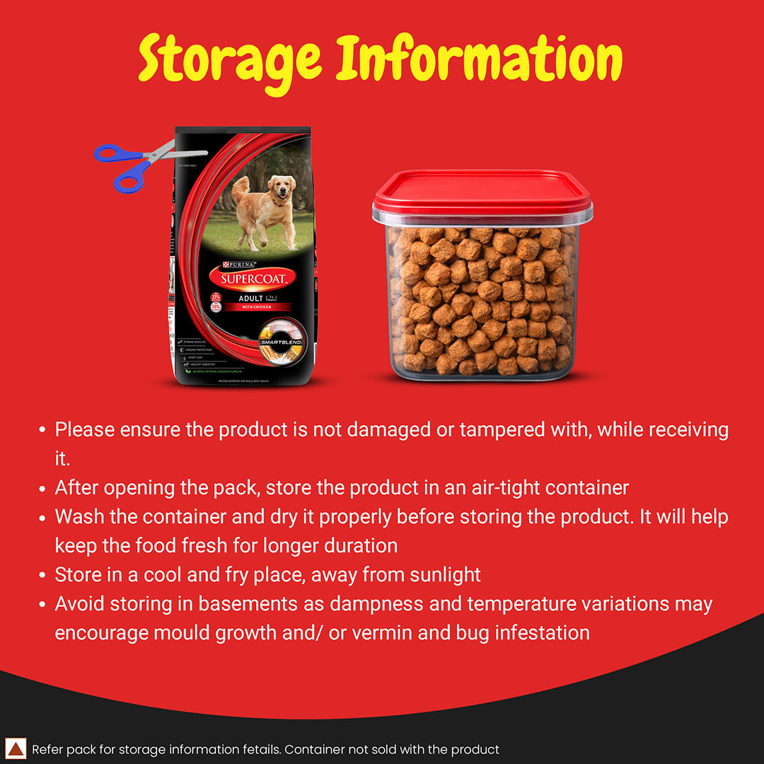 Purina SUPERCOAT Adult Dry Dog Food, 1+ Years, With Chicken, Smartblend Precise Nutrition for Whole Body Health, No Artificial Colours & Flavours, 2.5 Kg