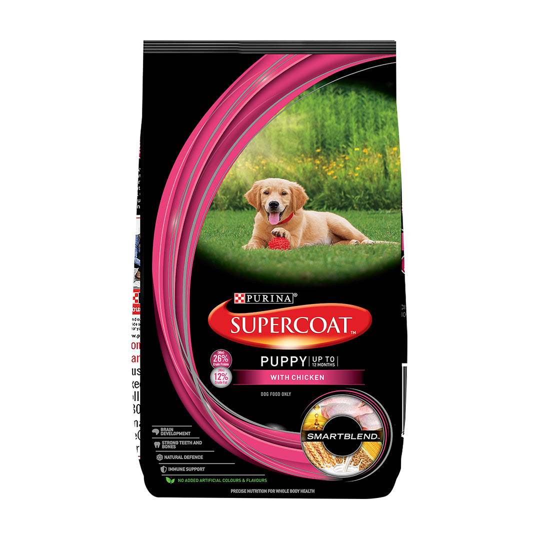 Purina SUPERCOAT Puppy Dry Dog Food, Up To 12 Months, With Chicken, Smartblend Precise Nutrition for Whole Body Health, No Artificial Colours & Flavours, 10Kg Bag