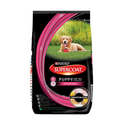 Purina SUPERCOAT Puppy Dry Dog Food, Up To 12 Months, With Chicken, Smartblend Precise Nutrition for Whole Body Health, No Artificial Colours & Flavours, 2.5 kg