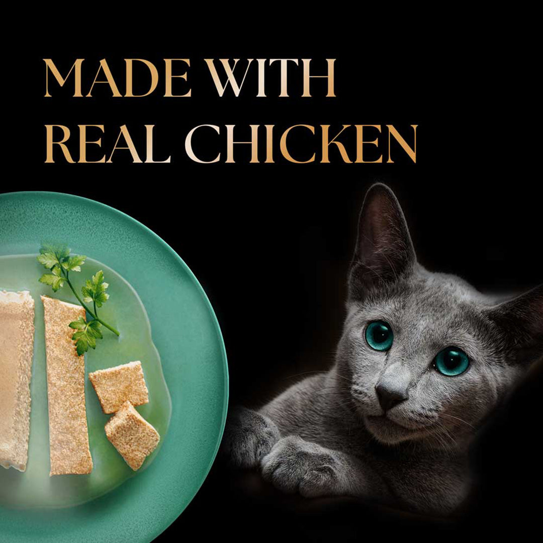 Sheba Fine Premium Kitten (2-12 months) Wet Cat Food, Chicken Premium Loaf, 70 g Pouch, High-moisture gravy kitten cat food for healthy hydration
