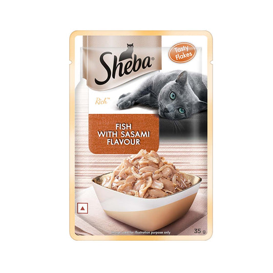 Sheba Rich Premium Adult (1+ Years) Wet Cat Food, Fish with Sasami Flavour, 35 g Pouch, High-moisture wet food for healthy hydration