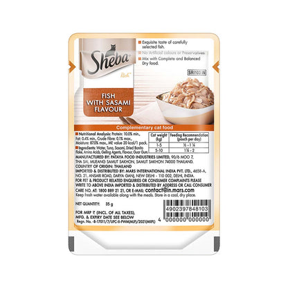 Sheba Rich Premium Adult (1+ Years) Wet Cat Food, Fish with Sasami Flavour, 35 g Pouch, High-moisture wet food for healthy hydration
