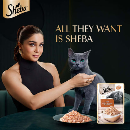 Sheba Rich Premium Adult (1+ Years) Wet Cat Food, Fish with Sasami Flavour, 35 g Pouch, High-moisture wet food for healthy hydration