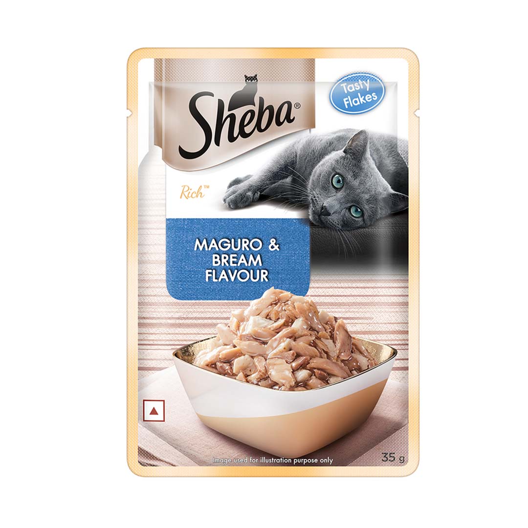 Sheba Rich Premium Adult (1+ Years) Wet Cat Food, Maguro & Bream Flavour, 35 g Pouch, High-moisture wet food for healthy hydration