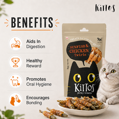 Kittos Sunfish and Chicken Twirls Cat Treat, 35 gm