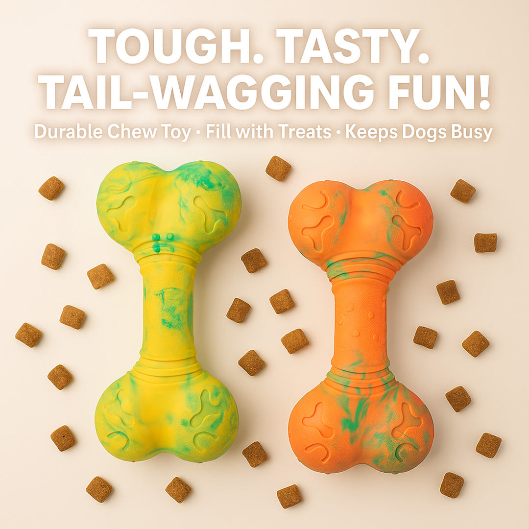 Talking Dog Club  Bone Rubber Treat Dispenser Toy - Yellow