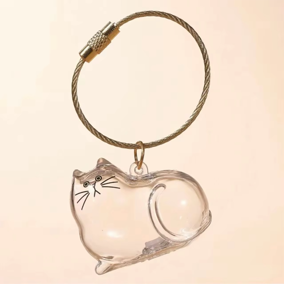 Talking Dog Club  Cat Hair keepsakeCapsule - Key Chain - Resting Cat