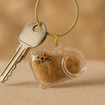 Talking Dog Club  Cat Hair keepsakeCapsule - Key Chain - Resting Cat