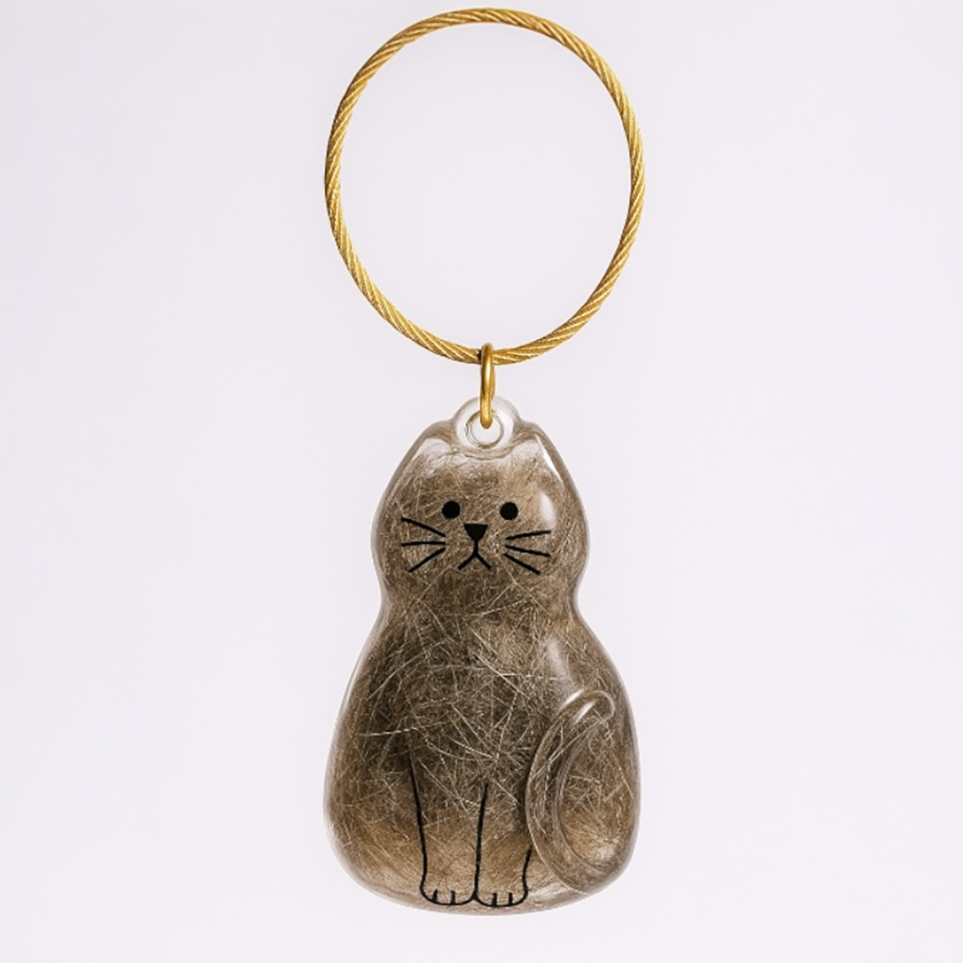 Talking Dog Club  Cat Hair keepsakeCapsule - Key Chain - Sitting Cat