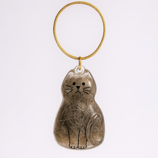Talking Dog Club  Cat Hair keepsakeCapsule - Key Chain - Sitting Cat