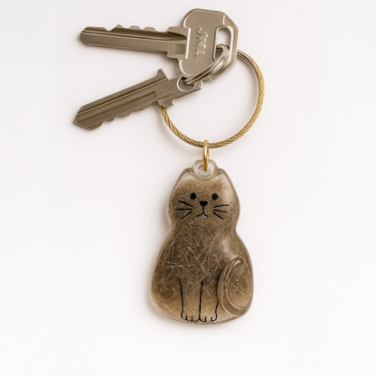 Talking Dog Club  Cat Hair keepsakeCapsule - Key Chain - Sitting Cat